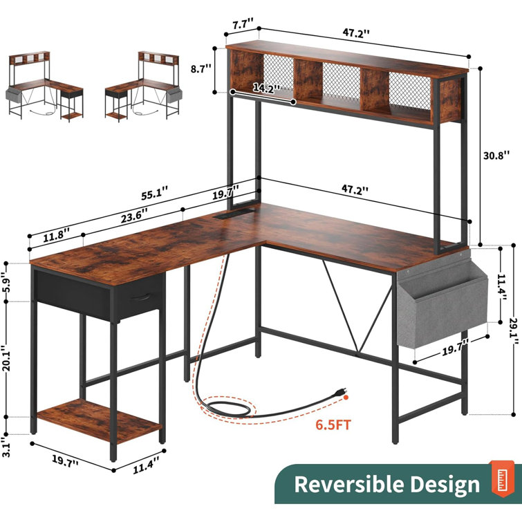 L-Shape Desk Inbox Zero Color (Top/Frame): White, Size: 29.13'' H x 50.4'' W x 41.33'' D