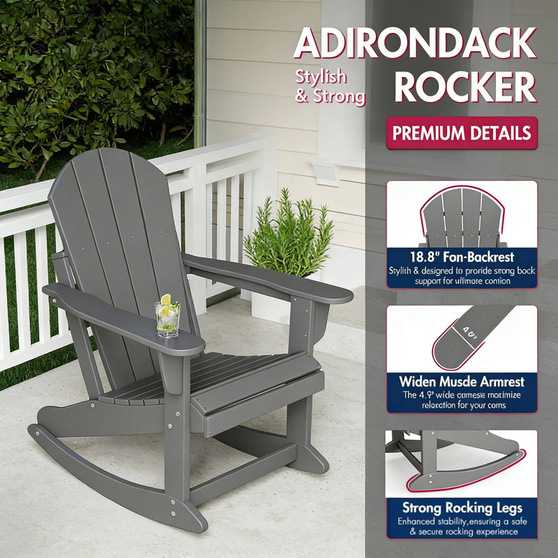 All Weather Adirondack Rocking Chair, Gray