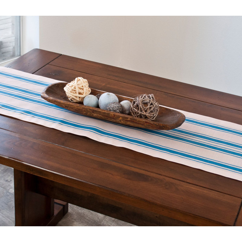 Striped Cotton Polyester Blend Table Runner (14Wx90L), Blue