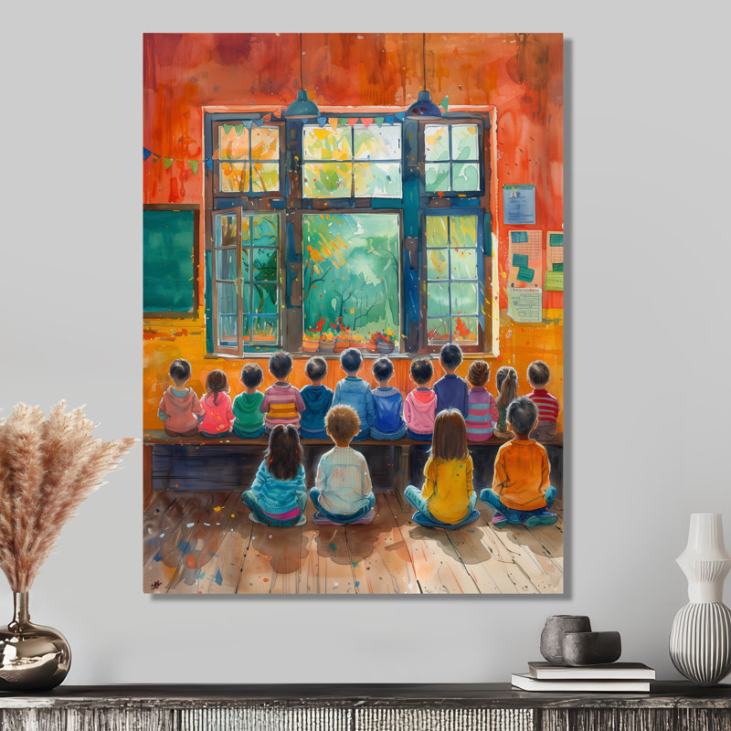 Impression d'art mural orange et bleu Creative Classroom School II - Écoles, Métal métal, H 32 po x l 16 po x P 1 po