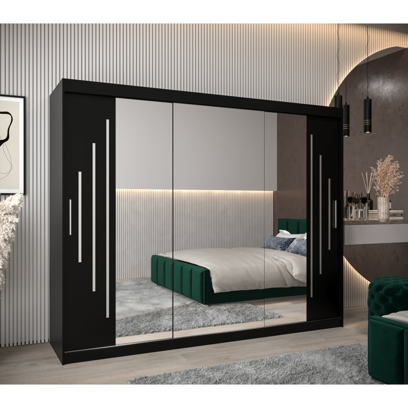 Heina 3 Door Manufactured Wood Wardrobe, Black Matte