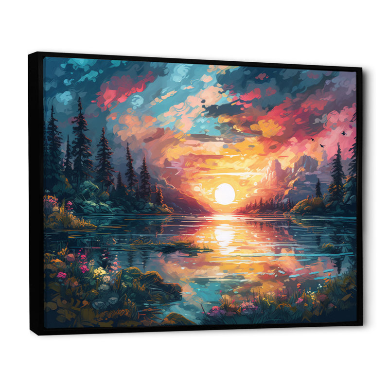 «Ruvi Rainbow Sky Shining On Lake IV», reproduction sur toile, H 30 po x l 40 po x P 1,5 po, Cadre flottant noir