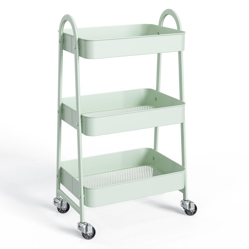 Chariot utilitaire en métal à 3 niveaux, avec rangement et roues, Vert