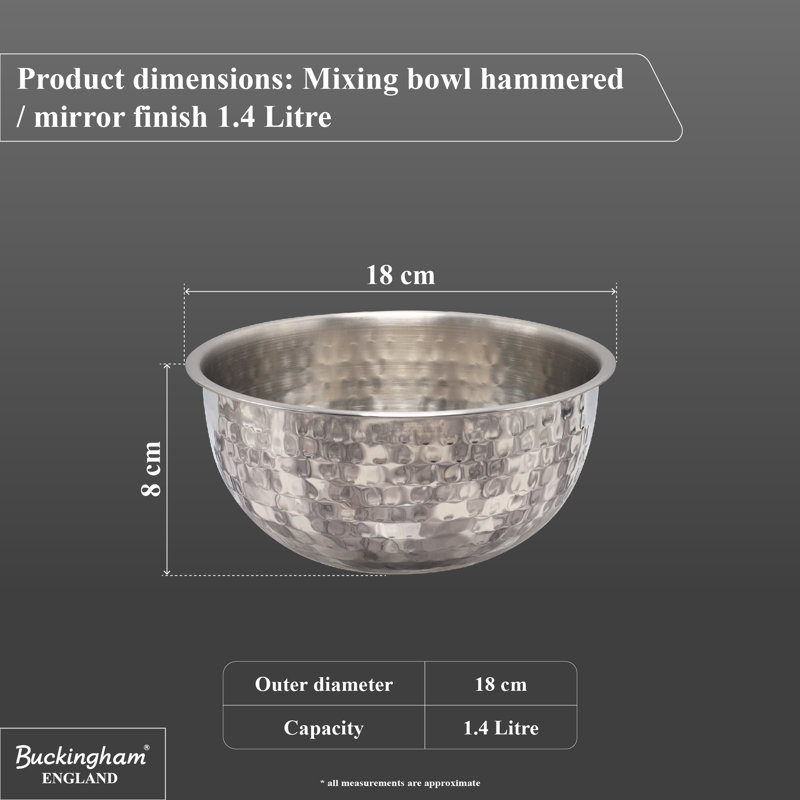 Buckingham Salad Mixing Bowl Stainless Steel with Hammered Effect, 18cm
