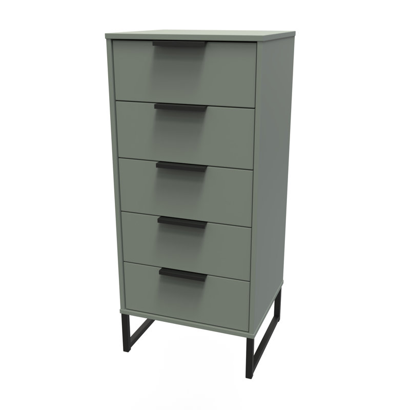 Turah 5 Drawer Bedside Cabinet (Ready Assembled), Reed Green