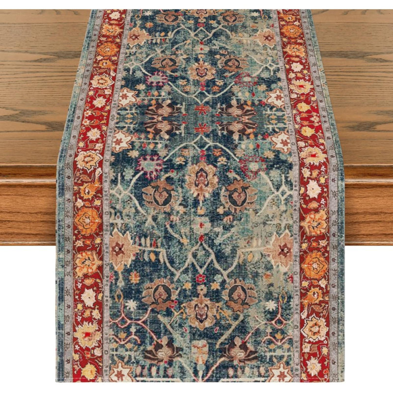 Boho Bohemia Style Red Table Runner, Country Rustic Farmhouse Magical Fall Kitchen Dining Table Decoration For Home Party Decor 13X72 Inch