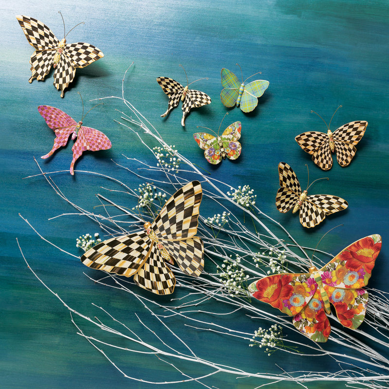 Courtly Check Butterfly Duo Wall Decor Set in Black & White