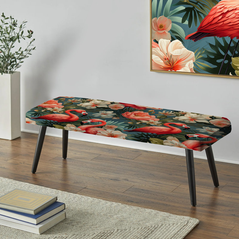Flamant Botanical Bliss, motif animal tropical - banc rembourré à imprimé animal noir