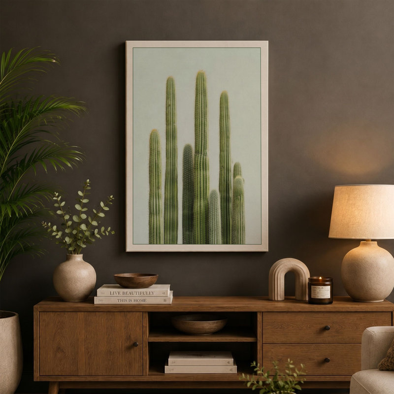 Columnar Cacti Study Botanical - Wrapped Canvas, 18x12 - 45.7 x 30.5 cm, Taupe Border