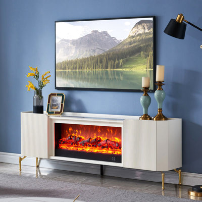 Meuble télé avec foyer en bois massif