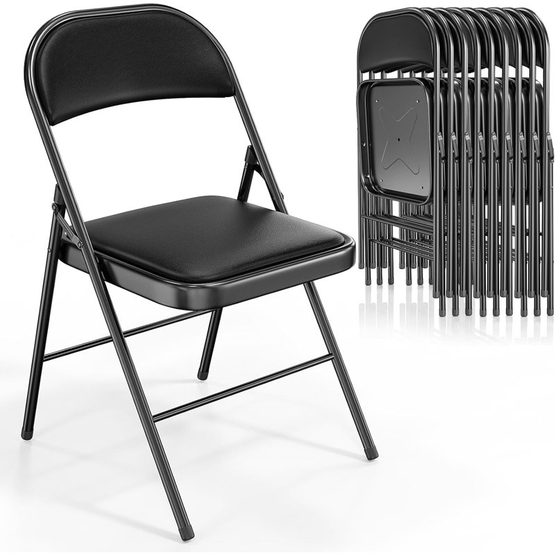 Ensemble de 10 chaises pliantes avec sièges rembourrés, structure en métal avec siège et dossier en cuir synthétique, capacité 350 lb