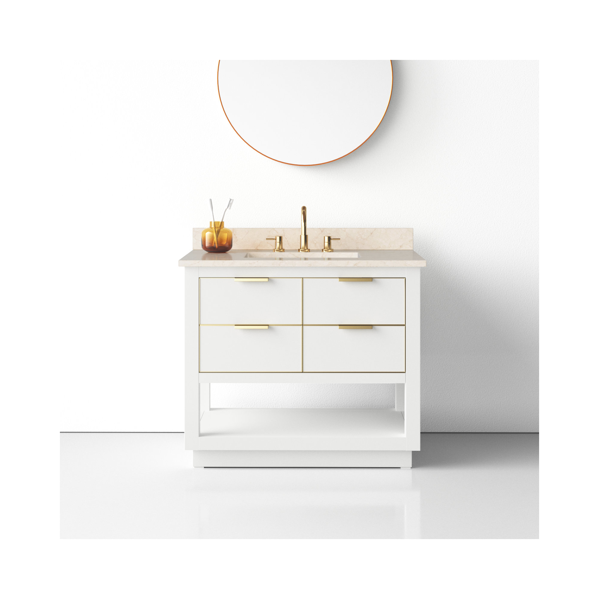 Allie 42" Single Bathroom Vanity Set, Carrera White Marble/Gold, 36"W, White