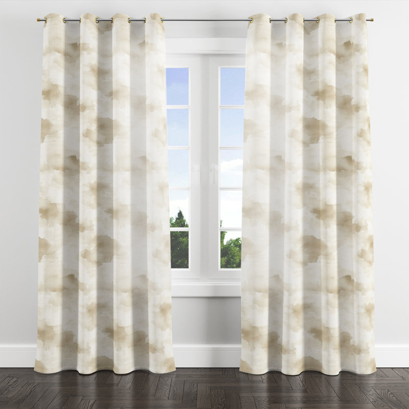 Modern Window curtains - Abstract Cream Horizon Grommet Curtain - 1 Panel, Gold Grommets, 52" W x 90" L