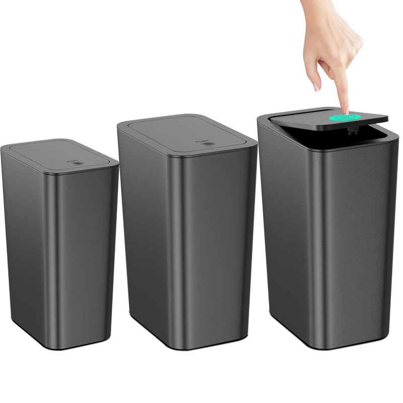 Ensemble de 3 poubelles de salle de bain avec couvercle, 2 poubelles de cuisine minces de 4 gallons et 1 poubelle de 2,6 gallons, poubelle / poubelle / corbeille pour déchets pour chambre à coucher