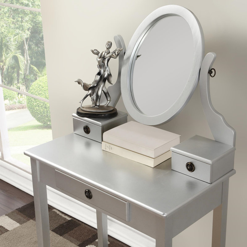 Ensemble coiffeuse et tabouret de maquillage Landisburg, Argent