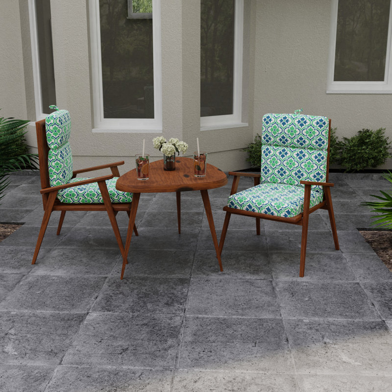 22" x 44" Outdoor Chair Cushion with Ties and Loop, Vesey Sea Mist