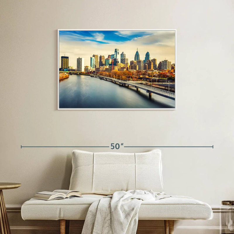 Horizon urbain de Philadelphie, Cadre flottant blanc, 37 po x 25 po
