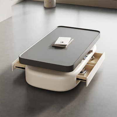 Table basse rectangulaire en bois manufacturé gris cristal et crème