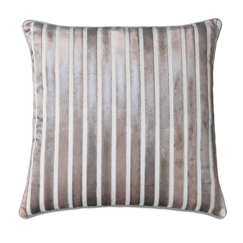 Vionnet Square Pillow Cover & Insert, Feather , Gray/Striped, 22"H x 22"W