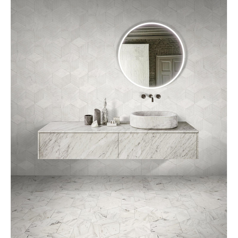 Tuile de marbre hexagonal, marbre blanc