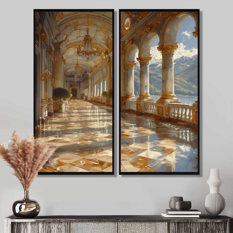 Ensemble de 2 reproductions d'art or et gris, H 40 po x l 40 po, Cadre flottant, Noir