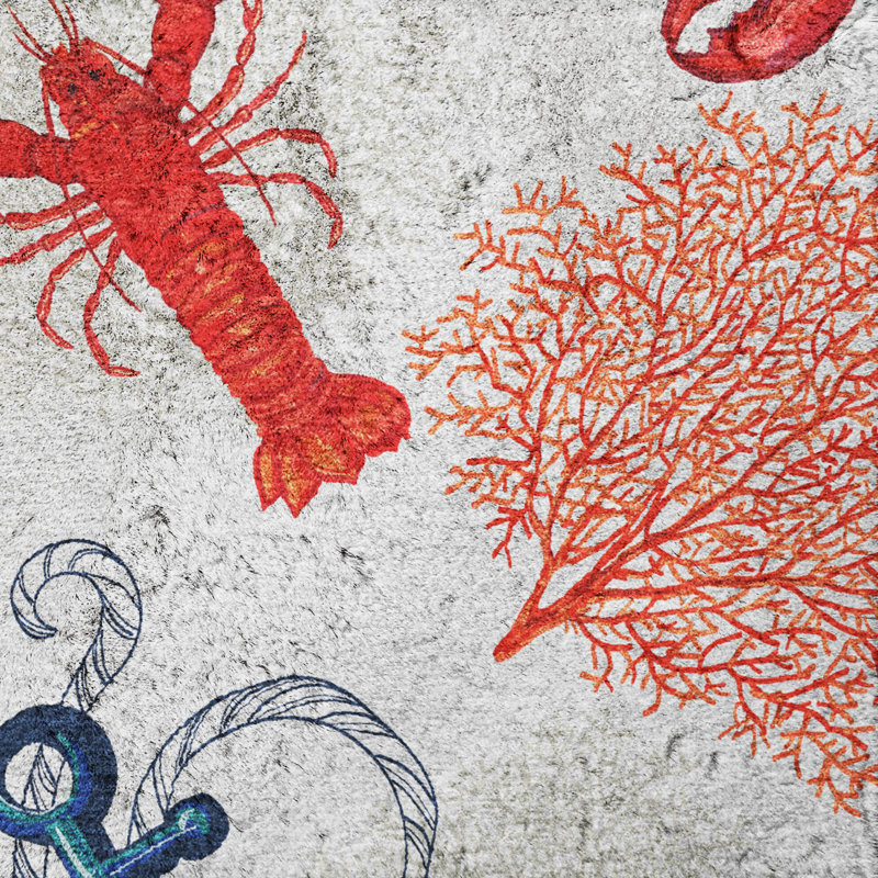 Premium Machine Washable Dream Shag ADS149 Lobster/Anchor Rug, 5' x 7'6"