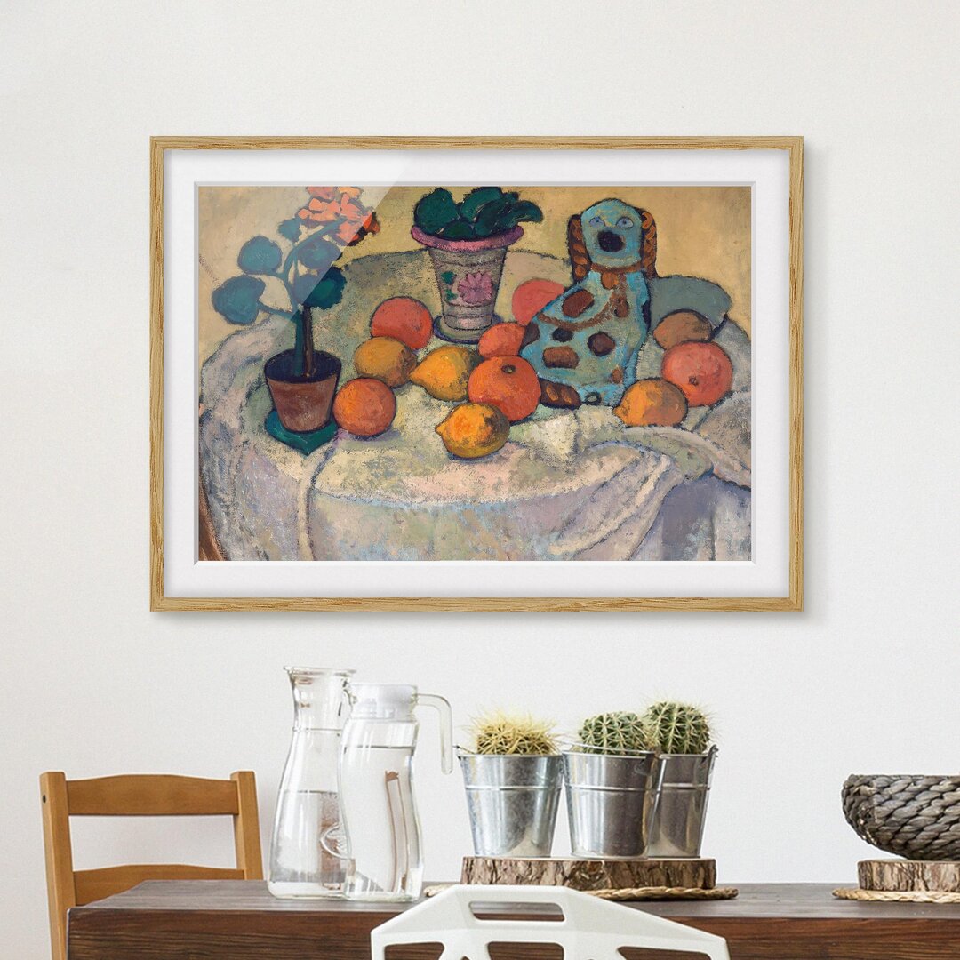 Gerahmtes Poster Still Life with Oranges and Stoneware Dog von Paula modersohn-Becker