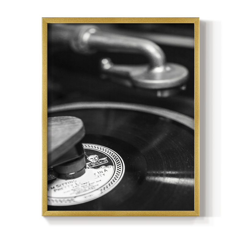 Phonograph Framed Print - Solid Wood, 30" H x 24" W, Gold