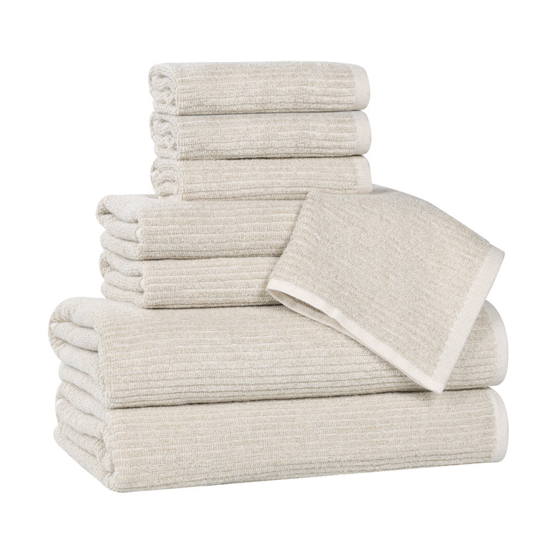 Destin Viscose Cotton Blend Medium Weight Textured Ribbed 8 Piece Towel Set, Beige