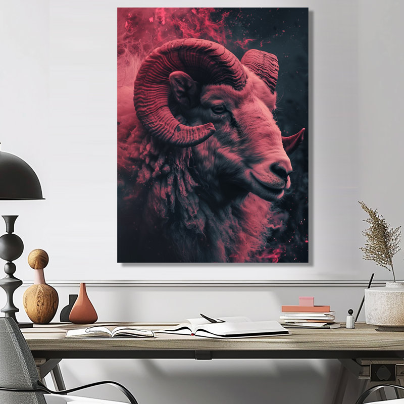 Rose, noir, astrologie, force stellaire, Bélier - astronomie, bélier, art mural, Métal métal, H 24 po x l 32 po