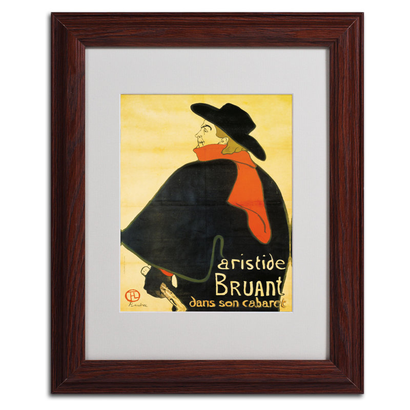 «Aristide Bruant» par Henri de Toulouse-Lautrec - reproduction de photo encadrée, H 14 po x l 11 po x P 0,5 po, Brun