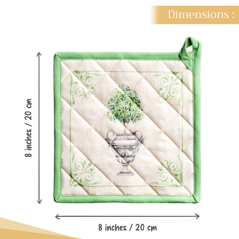 Maniques 100% coton résistantes à la chaleur de 8 po x 8 po avec porte-casseroles Maison d 'Hermine manipulant des décorations de la Saint-Valentin manipulant des casseroles chaudes printemps / été (paquet de 1, Jardin Du Roy)