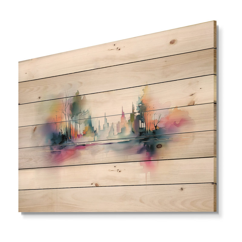 Lac éternel équilibre en automne II - Paysage, art mural sur bois de pin naturel, H 34 po x l 44 po x P 0,78 po