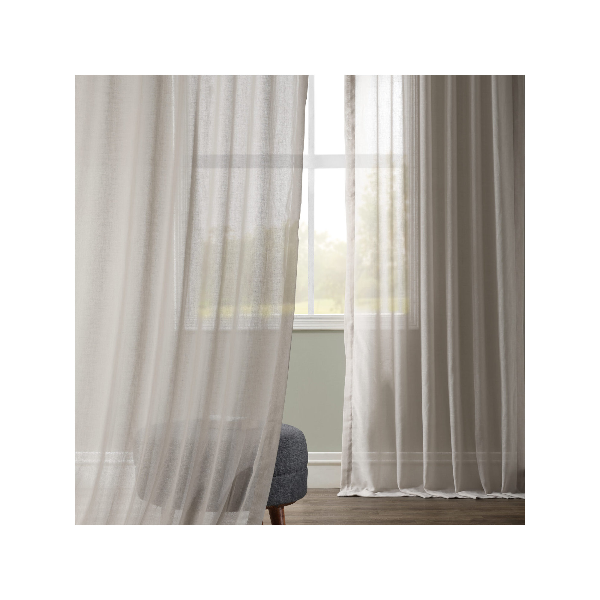 Larsa Sheer Linen Blend Curtain, Tumbleweed, 50" W x 108" L