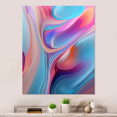 «Transitional Blue and Pink Shapes I», art mural abstrait sur toile en métal