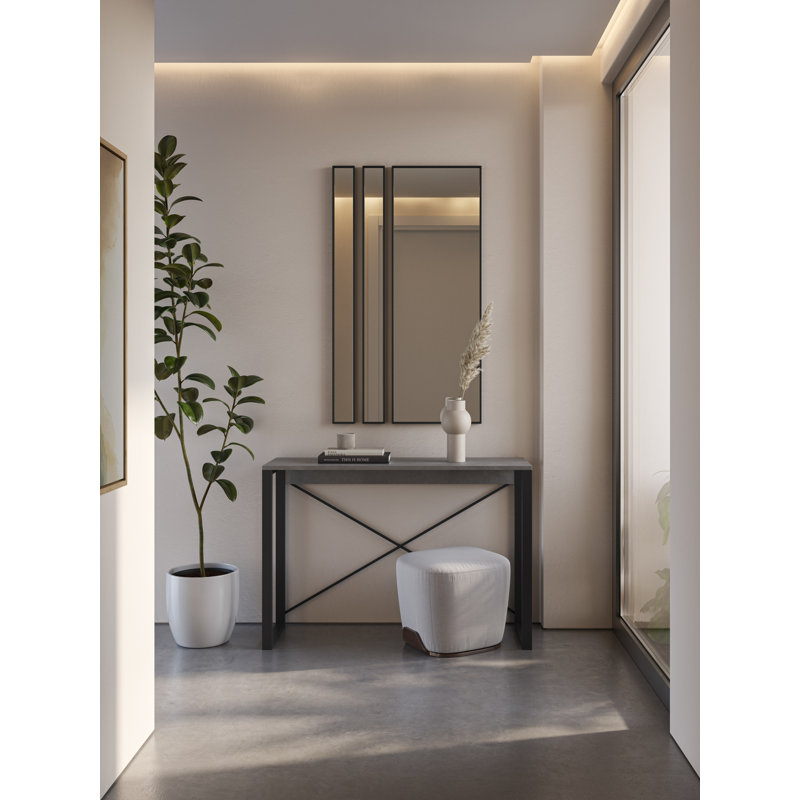 Aliceville Console Table Retro 110cm with Metal Legs, Retro Grey, Black