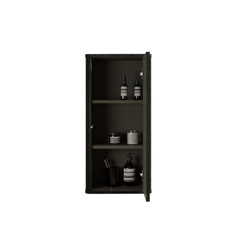Striped Brushed Black Oak Floating Bathroom Side Cabinet, Wall-Mounted For Small Spaces, Pre-Assembled And Stylish