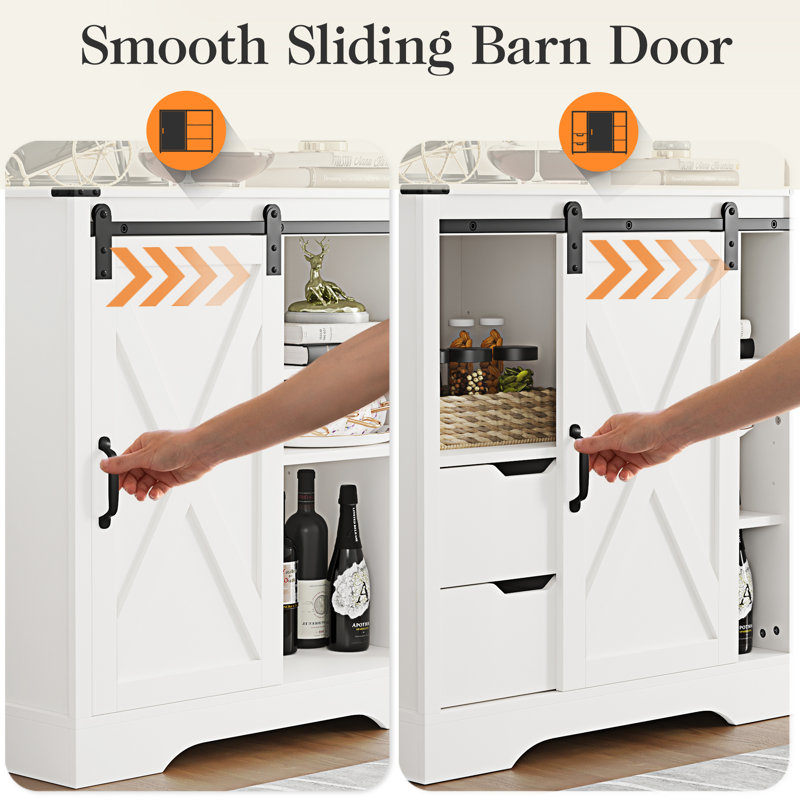 Buffet 31,5 "à 2 tiroirs Gabbey avec tablette réglable, Blanc / blanc