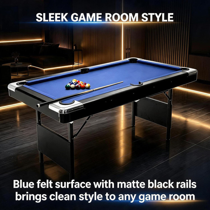Table de billard portative pliable de 7 pi avec jeu complet de boules, 2 bâtons, craie et brosse, table de jeu de billard pour la salle de jeu
