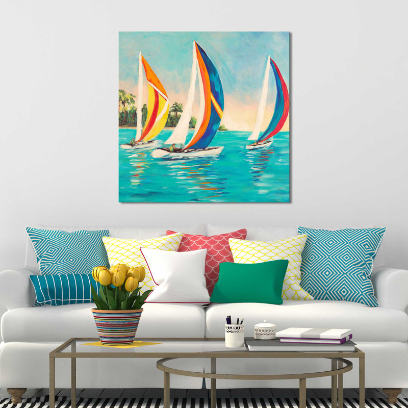«Sunset Sails I», reproduction de peinture acrylique, H 18 po x l 18 po x P 1 po, Toile tendue
