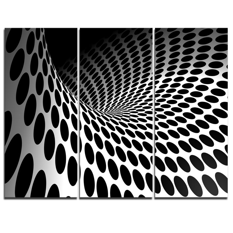 Vagues et cercles noirs n? Blanc - Ensemble de 3 impressions sur toiles tendues