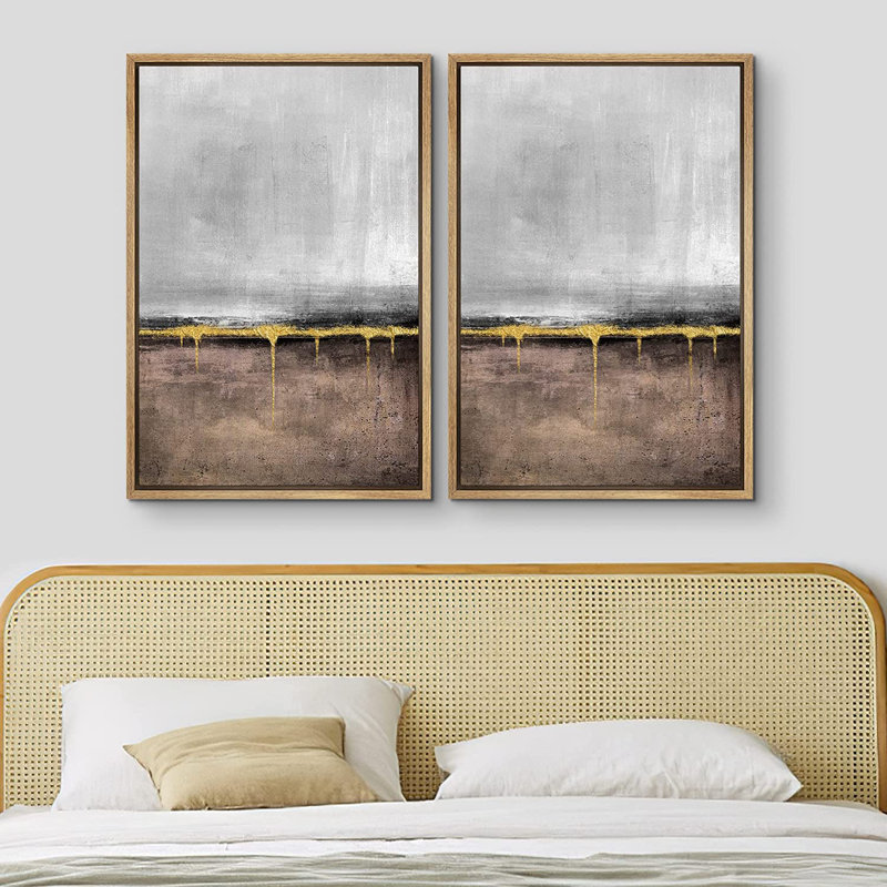 Ensemble de 2 peintures encadrées sur toile, H 24 po x l 32 po x P 1,5 po, Naturel