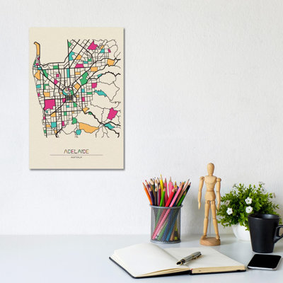 Adelaide, Australia Map by Ayse Deniz Akerman - Wrapped Canvas Gallery-Wrapped Canvas Giclée