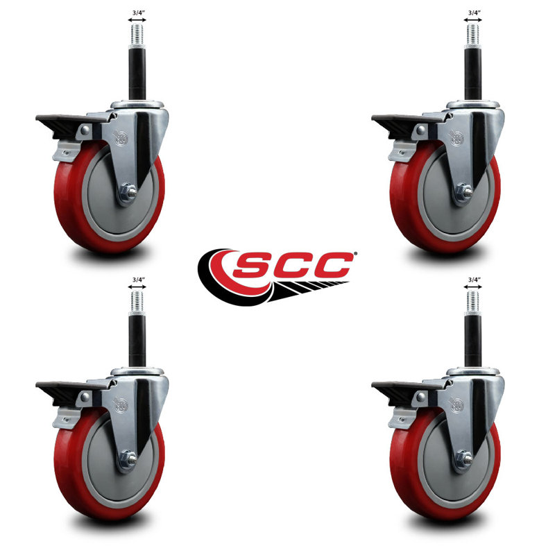 Ensemble de roulettes extensibles en poly pivotantes 3/4 po avec frein SCC