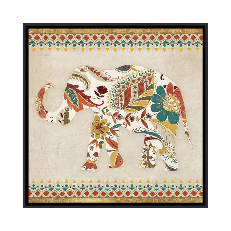 "Boho Elephant II", impression sur toile tendue, H 18 po x l 18 po x P 1,5 po, Toile encadrée noire