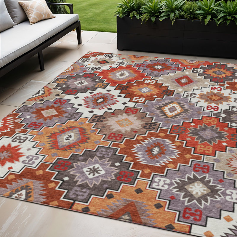 Tapis lavable intérieur / extérieur 5 pi x 8 pi rouille lavande et ivoire Southwestern