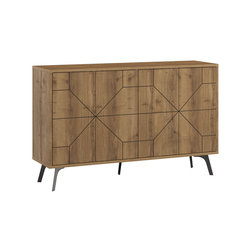 Dune Console Sideboard Geometric Design Wide 123cm, Brown Oak