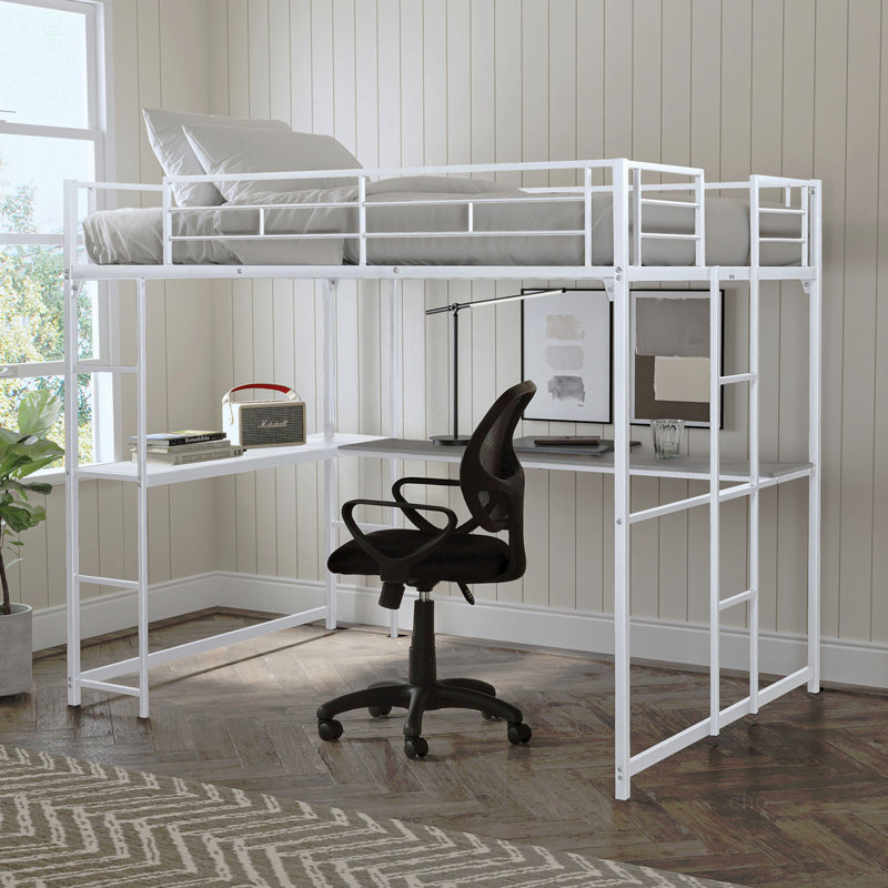 Lit mezzanine double de style contemporain avec deux échelles et structure en métal