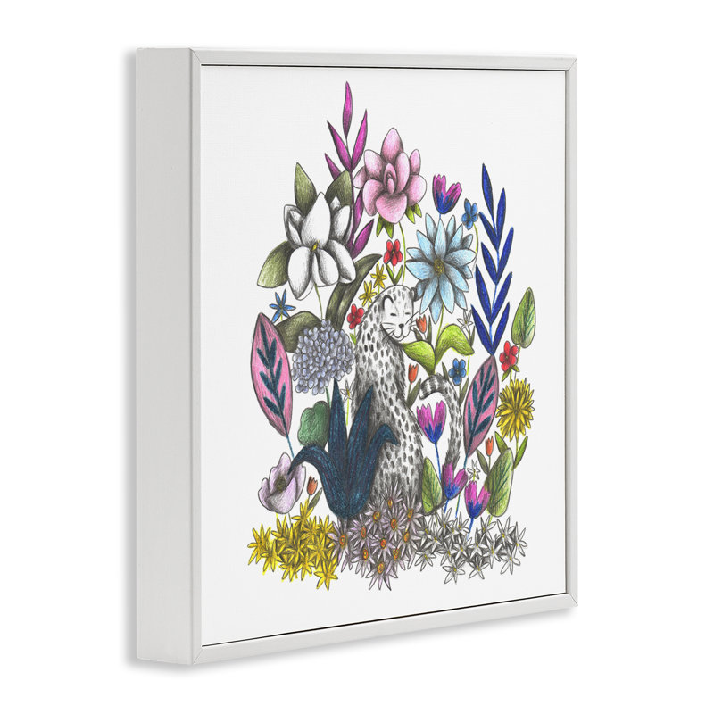 Léopard au milieu des fleurs, estampe numérique, conception de Cecilia Battaini, H 17 po x l 17 po