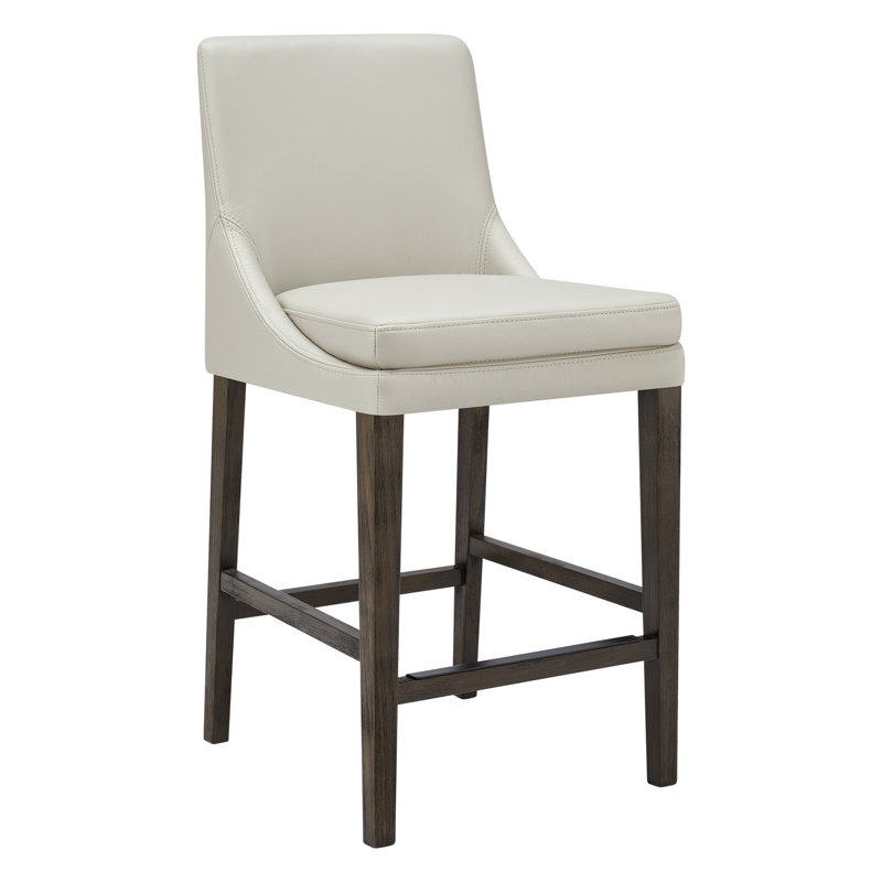 Tabouret de bar et de comptoir en cuir véritable Niara, Tabouret de comptoir (siège d'une hauteur de 25,9, Ivory